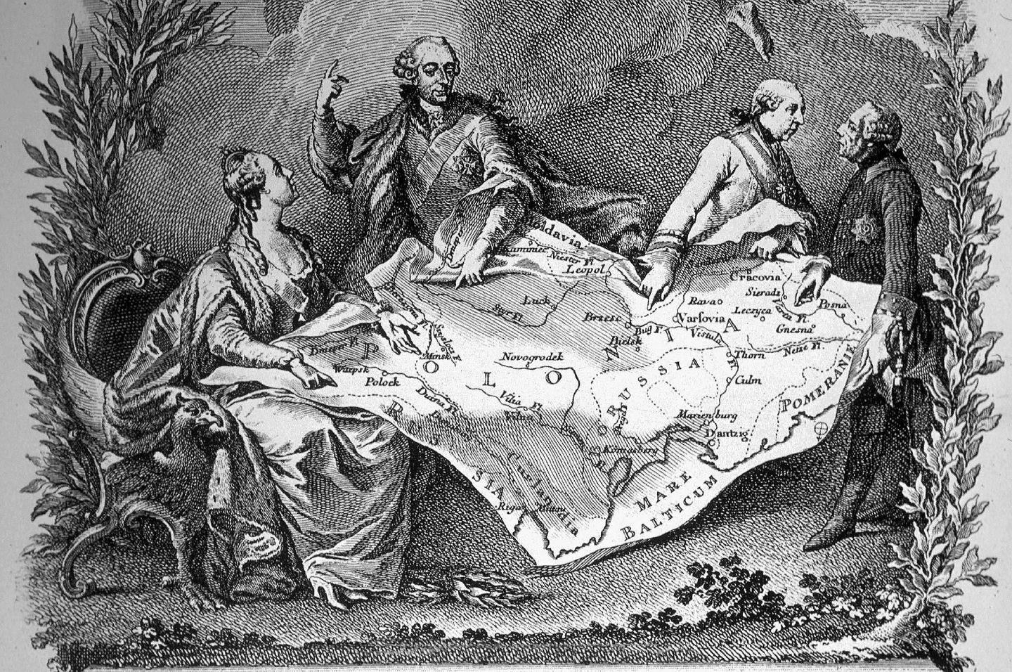Allegory of the 1st partition of Poland. Engraving of European powers dividing Poland, symbolizing loss of national sovereignty. Allegory of the 1st partition of Poland. Engraving of European powers dividing Poland, symbolizing loss of national sovereignty.