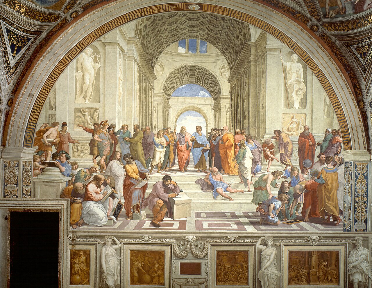 The School of Athens by Raphael, depicting philosophers gathered in conversation and debate. The School of Athens by Raphael, depicting philosophers gathered in conversation and debate.